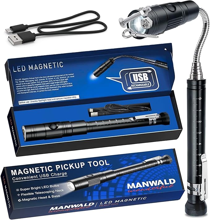 Rechargeable Magnetic Pickup Tool, Telescoping Magnetic Flashlights with Extendable Magnet Stick, Christmas Stocking Stuffers for Men Adults, Cool Gadgets Gifts for Him, Men, Dad, Husband, Boyfriend