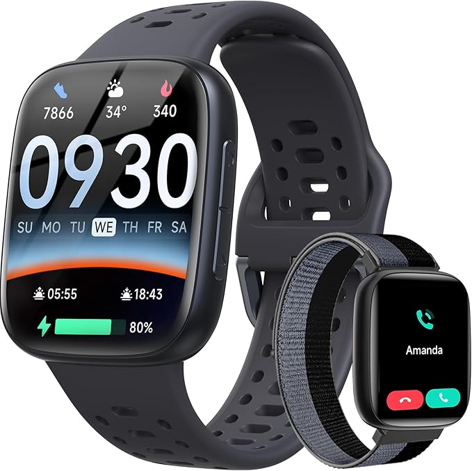 Smart Watches for Men Android iPhone (2 Bands), [1.85" AMOLED Screen] Smartwatch Fitness Tracker 3ATM Waterproof with Blue...