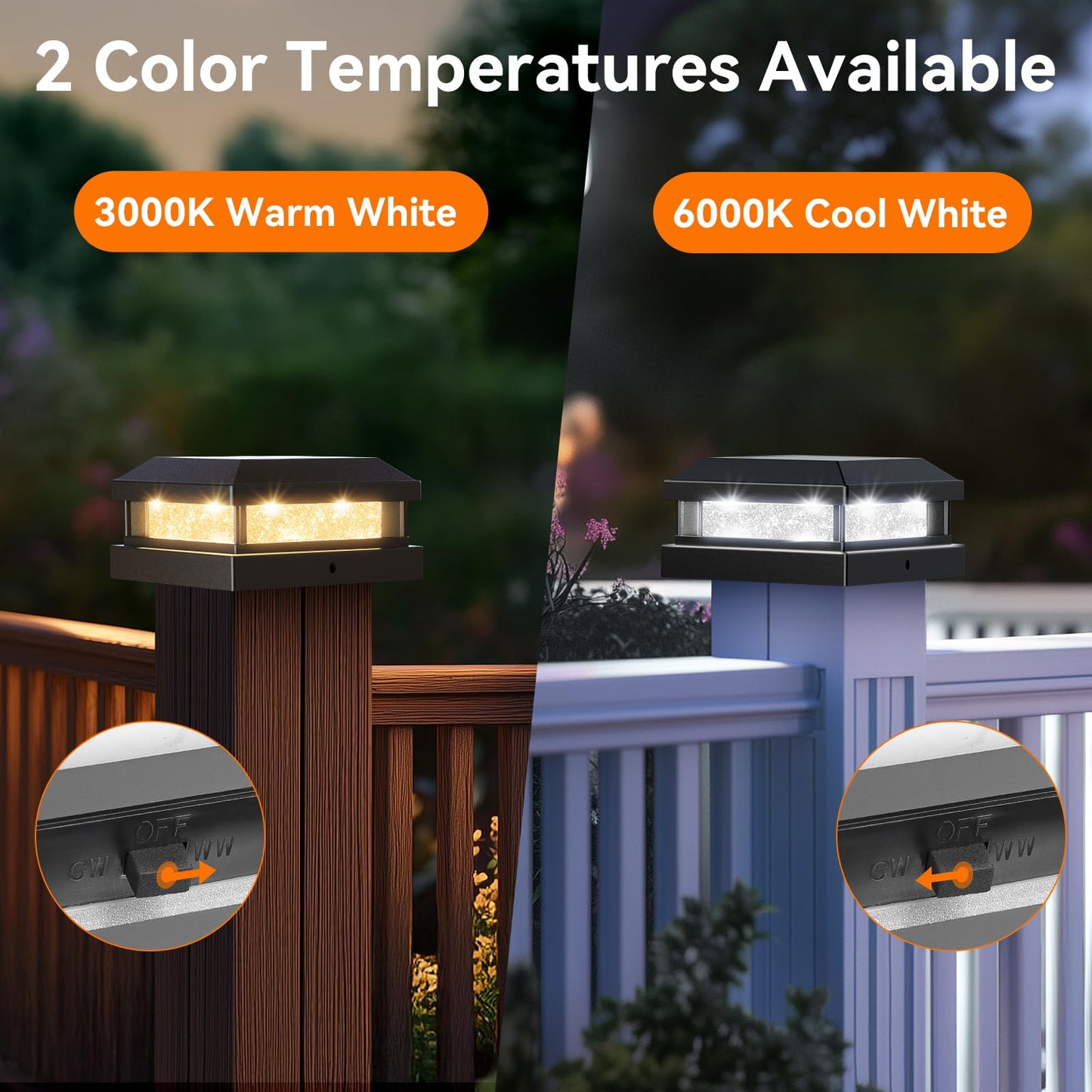 Solar Post Cap Lights Outdoor 12 Packs For 4X4 4.5X4.5 5X5 Vinyl/Wooden Posts  Waterproof Solar Powered Fence Post Light With Warm/Cool Lighting  Black 16Leds Deck Cap Light For Garden  Patio  Porch