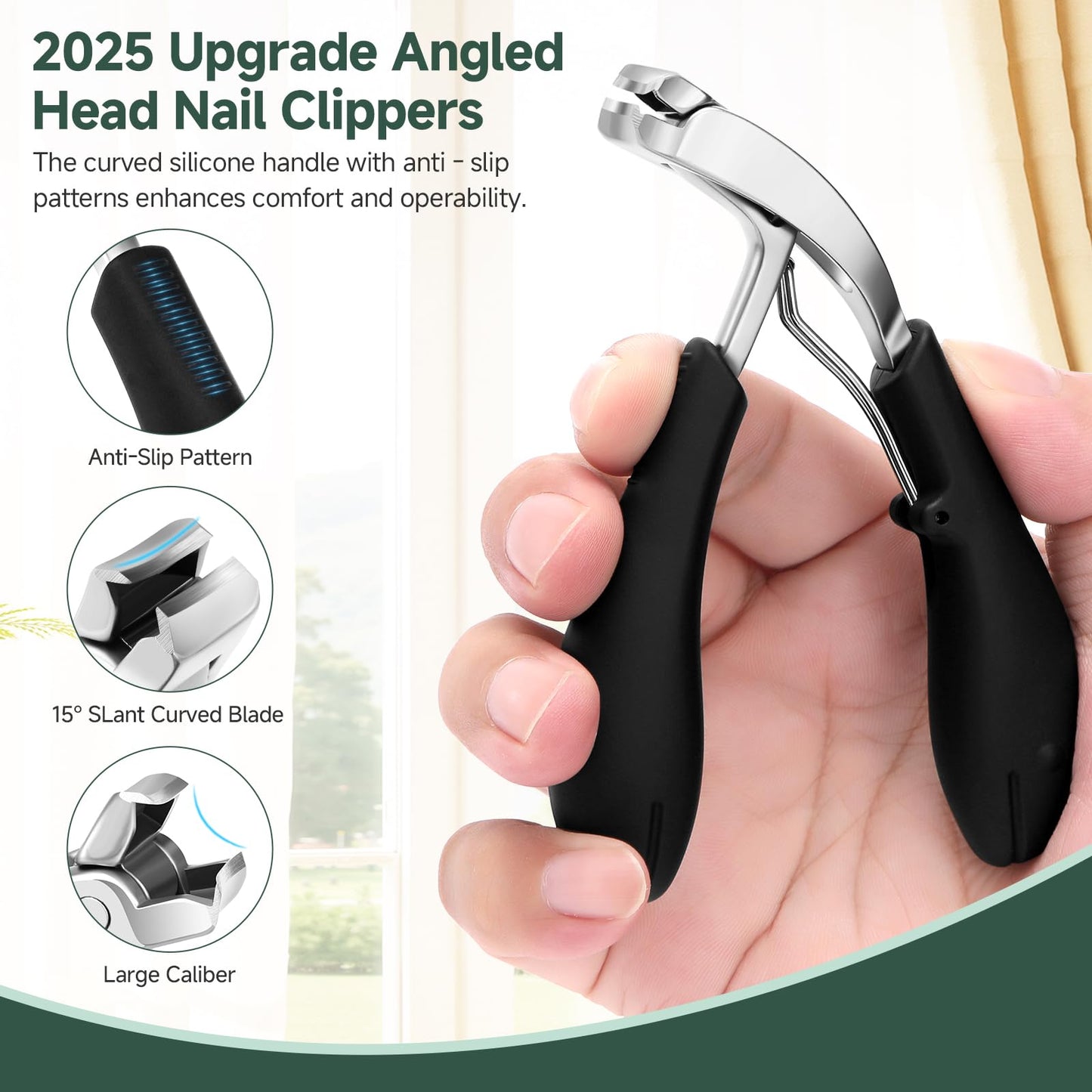 SmilVie Toe Nail Clippers for Seniors, Dual- Angled Head & Long Handle, Heavy Duty Ingrown Toenail Clipper Set for Men (Black 5-