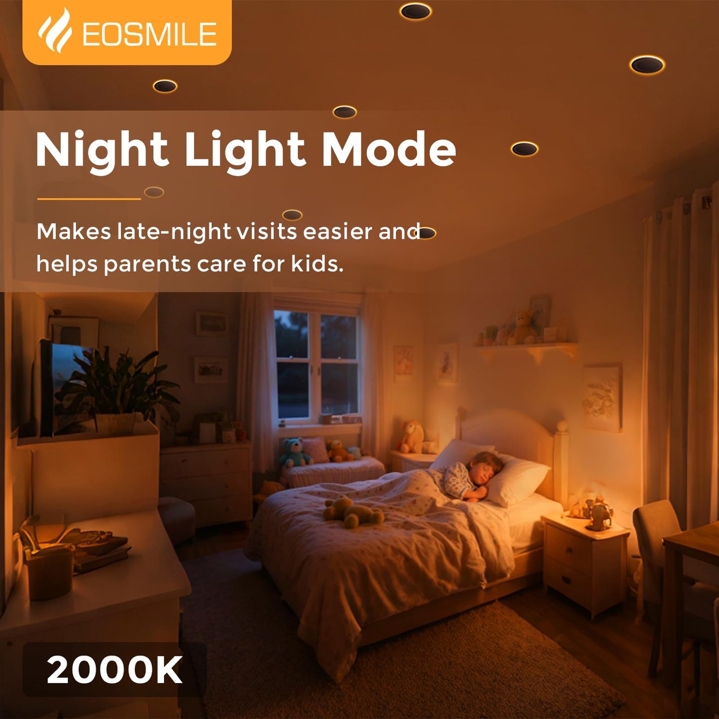 Eosmile 4 Inch White Led Recessed Lighting With Night Light 6 Pack Canless Wafer Ceiling Light  2700K-5000K Selectable  9W  120V  750Lm  Dimmable  Etl Fcc