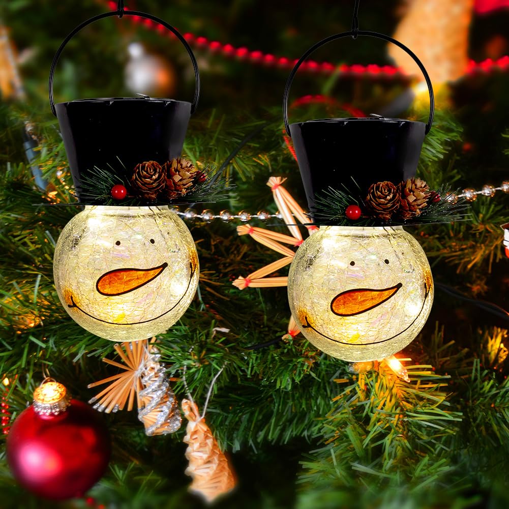 Starsoul 2 Pack Snowman Solar Lanterns  Christmas Outdoor Hanging Lantern Waterproof Decorative Snowman Lights Decor For Garden  Patio  Yard  Porch  Xmas Holiday Party Decor (Pinecone)