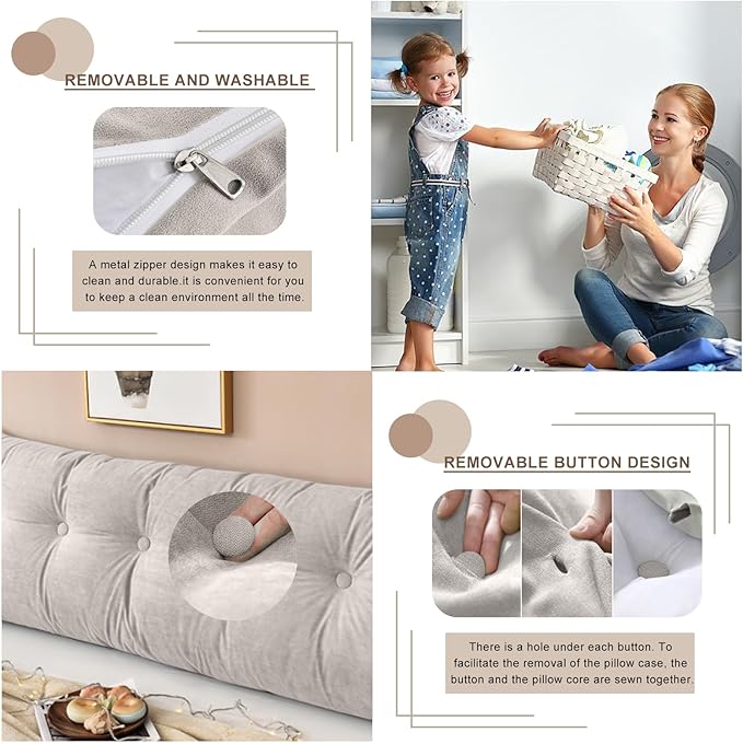 Large Triangular Headboard Pillows Long Backrest Positioning Support Bolster Cushion for Daybed Fluffy Quality Plush Body Wedge Pillow with Removable Cover(Light grey-King-76x8x20in)