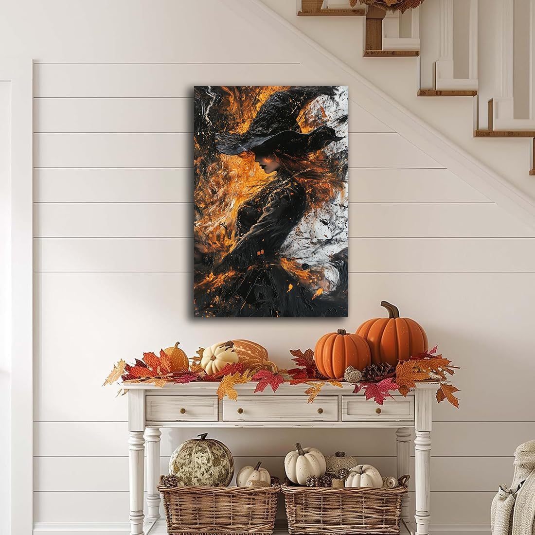 Witch Canvas Poster Print, Dark Academic Picture Wall Decor, Modern Fashion Aesthetic Abstract Witchcraft Halloween Wall Art For Bedroom Living Room Hallway Decoration,8"x12" Framed