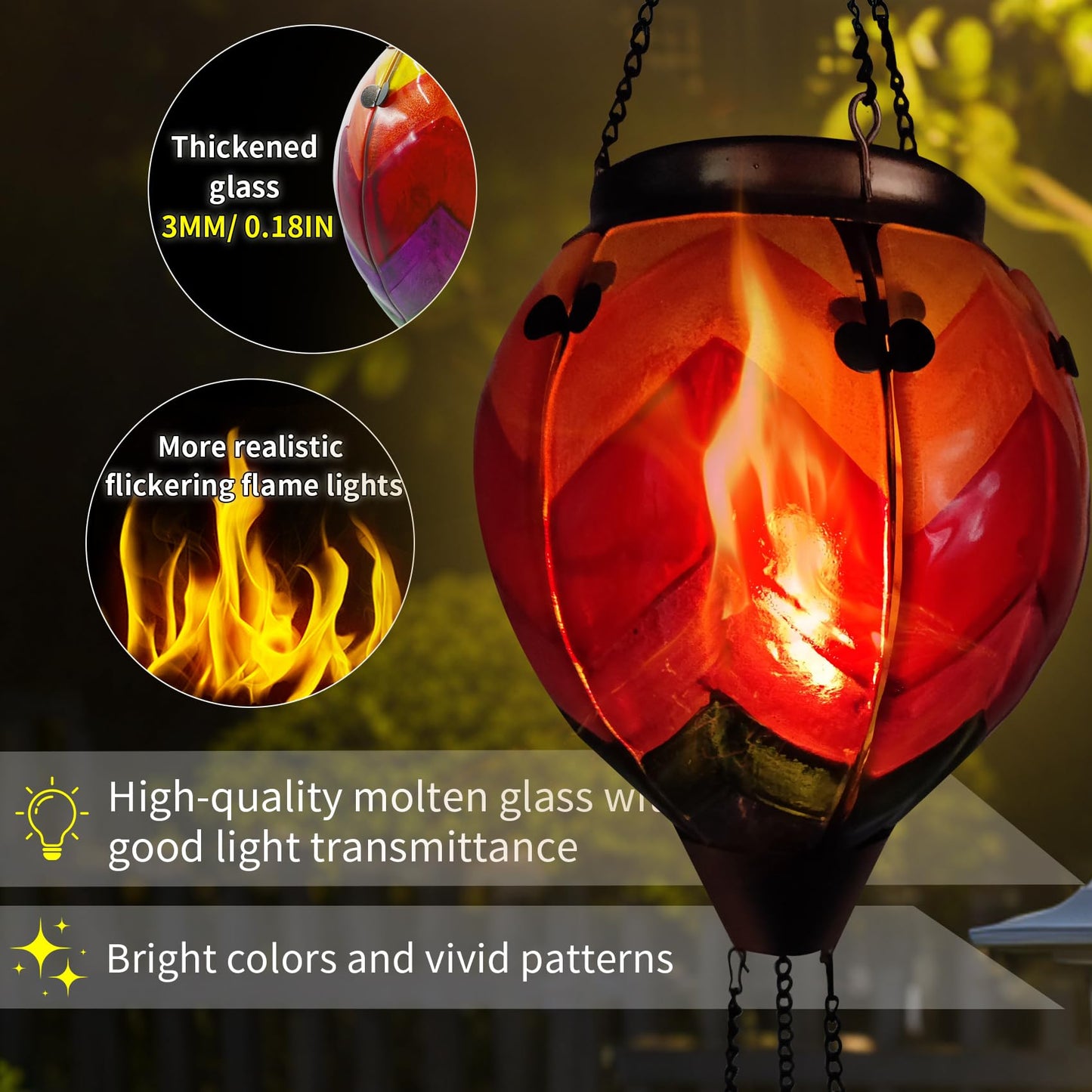 teyigarden Glass Solar Lantern - Wavy-Colorful Hot Air Balloon Flickering Light for Garden, Yard, Patio - Waterproof