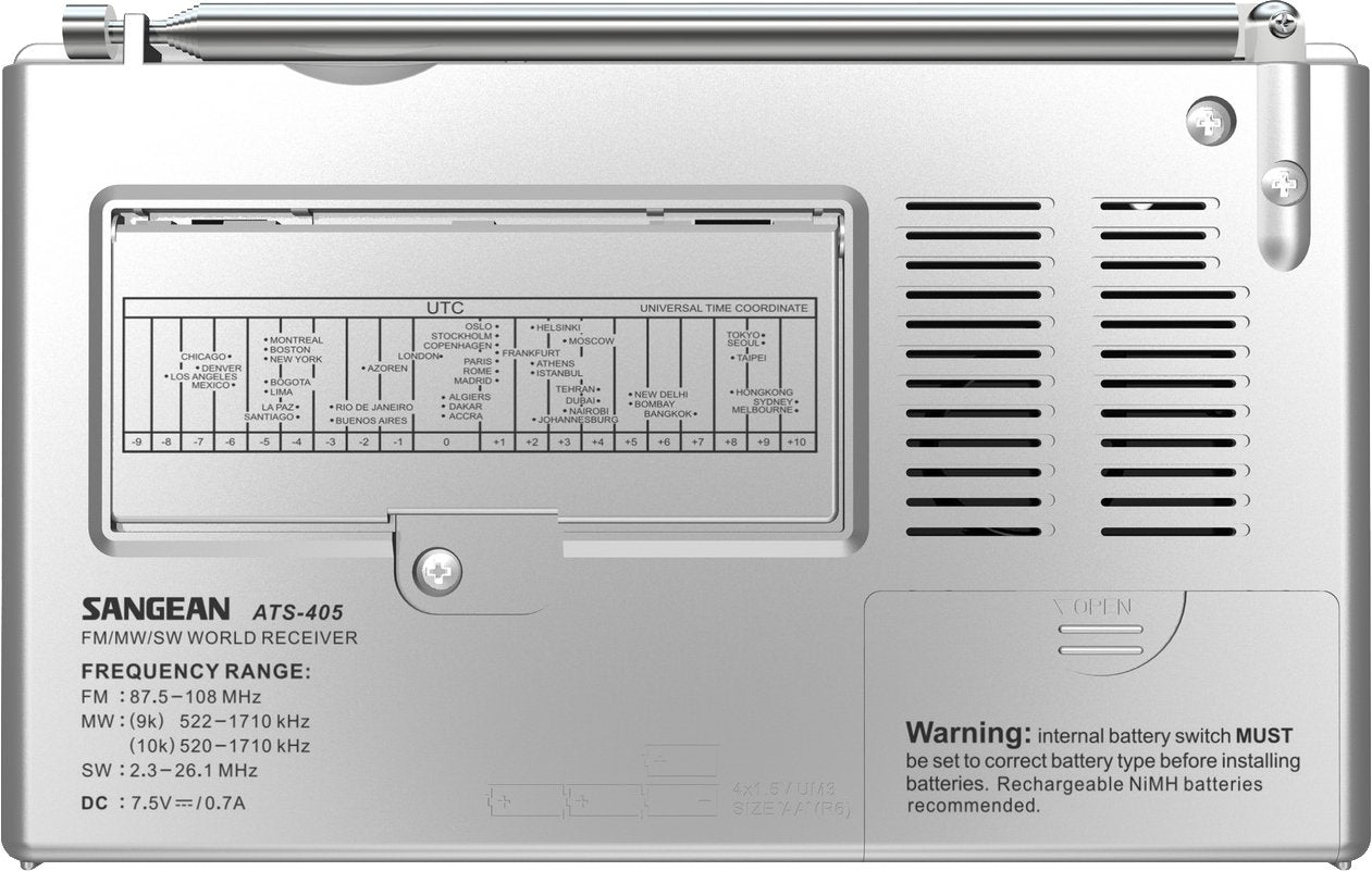 Sangean Ats-405 Fm-Stereo/Am/Short Wave World Band Receiver, Silver