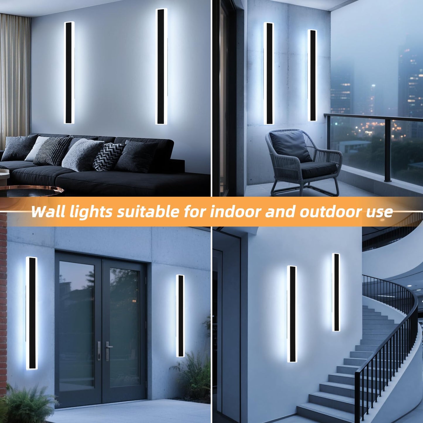 Mikeru 2Pack 47.2Inch Long Led Wall Light  6000K Cool White Modern Outdoor Wall Light Ip65 Waterproof Black Acrylic Porch Exterior Lighting Fixtures  Exterior Wall Mount Lights