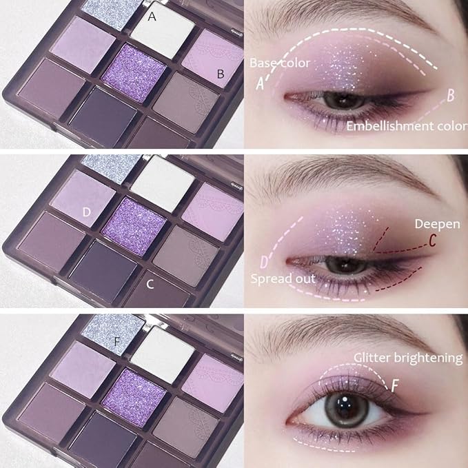 Purple Eyeshadow Palette for Eye Makeup,High Pigmented Silver White Tan Grape Brown Color Light Violet Eye Shadow Primers, Matte Shimmer Powder Palet de sombras de ojos