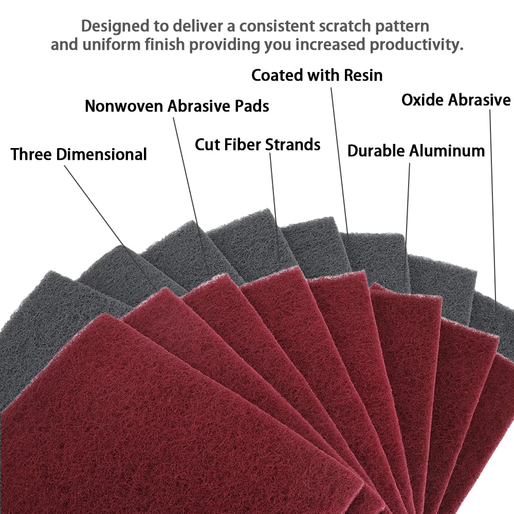 QZATTCAEN 6"x9" Automotive Scuff Pad 8 Pack (7447&7448) - 4 Maroon(Fine) & 4 Gray(Ultra Fine), Wet/Dry Reusable Scuffing Pad for Paint Prep, Sanding - Auto Body, Woodworking & Handicrafts