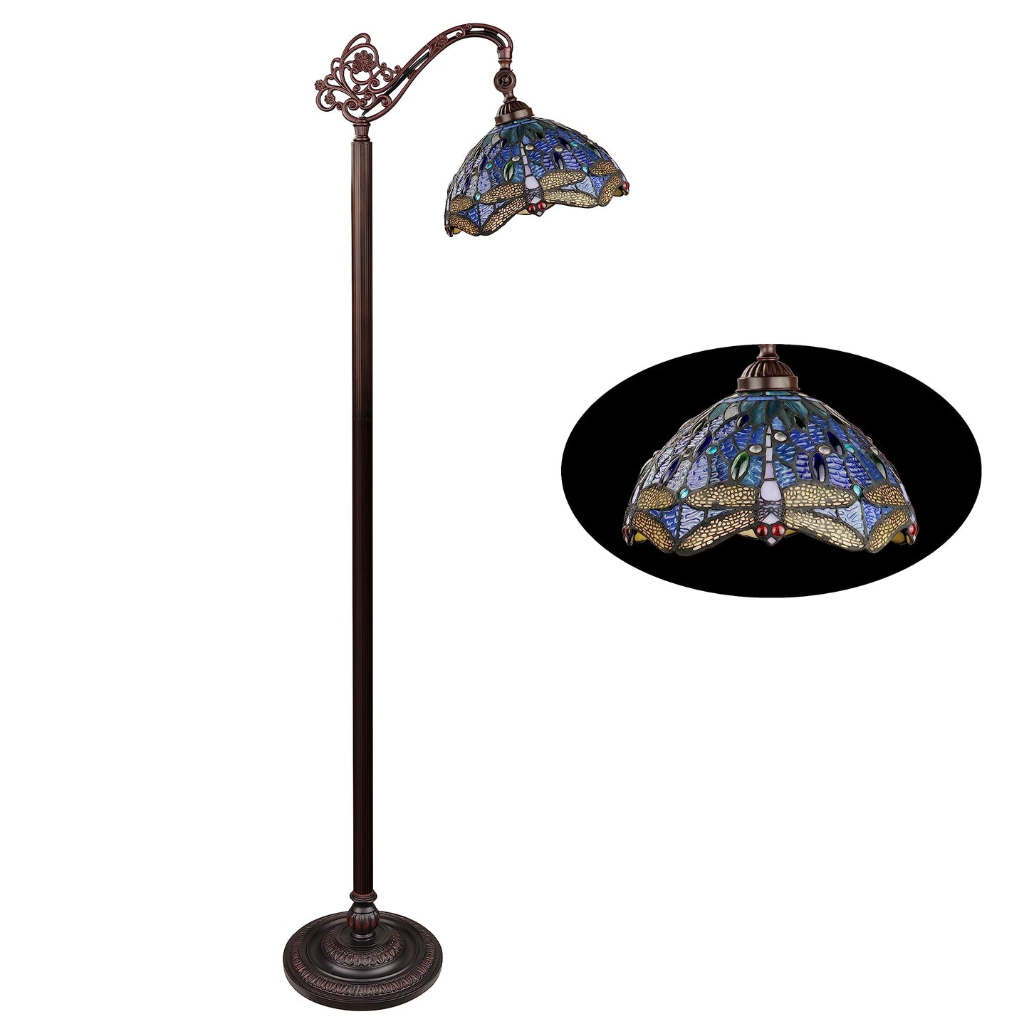 Chloe Lighting Dragonfly Floor Lamp 1-Light Dark Bronze 11in Shade Multicolor CH3T524BD11-RF1
