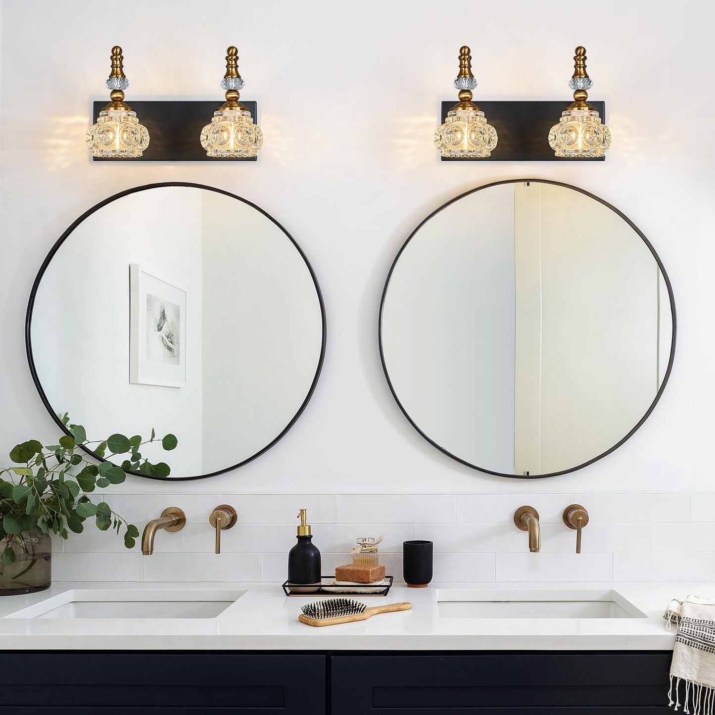 Lbsqj Modern Glass Crystal Vanity Light - Vintage Bathroom Lighting Fixtures Over Mirror  2 Light Vanity Lights G9 Bulb (11.81 Inch  Black Gold)