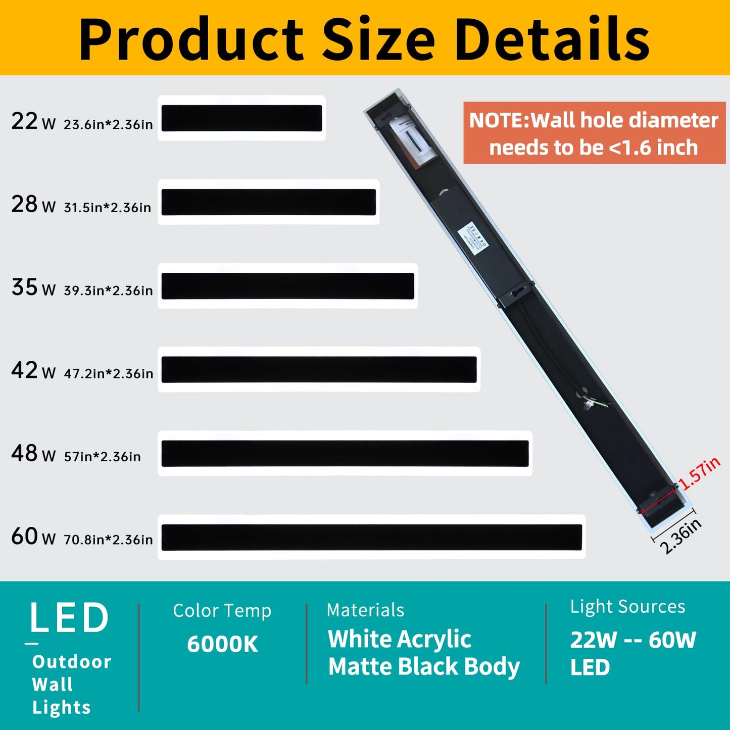 Mikeru 2Pack 70.8Inch Long Led Wall Light  6000K Cool White Modern Outdoor Wall Light Ip65 Waterproof Black Acrylic Porch Exterior Lighting Fixtures  Exterior Wall Mount Lights