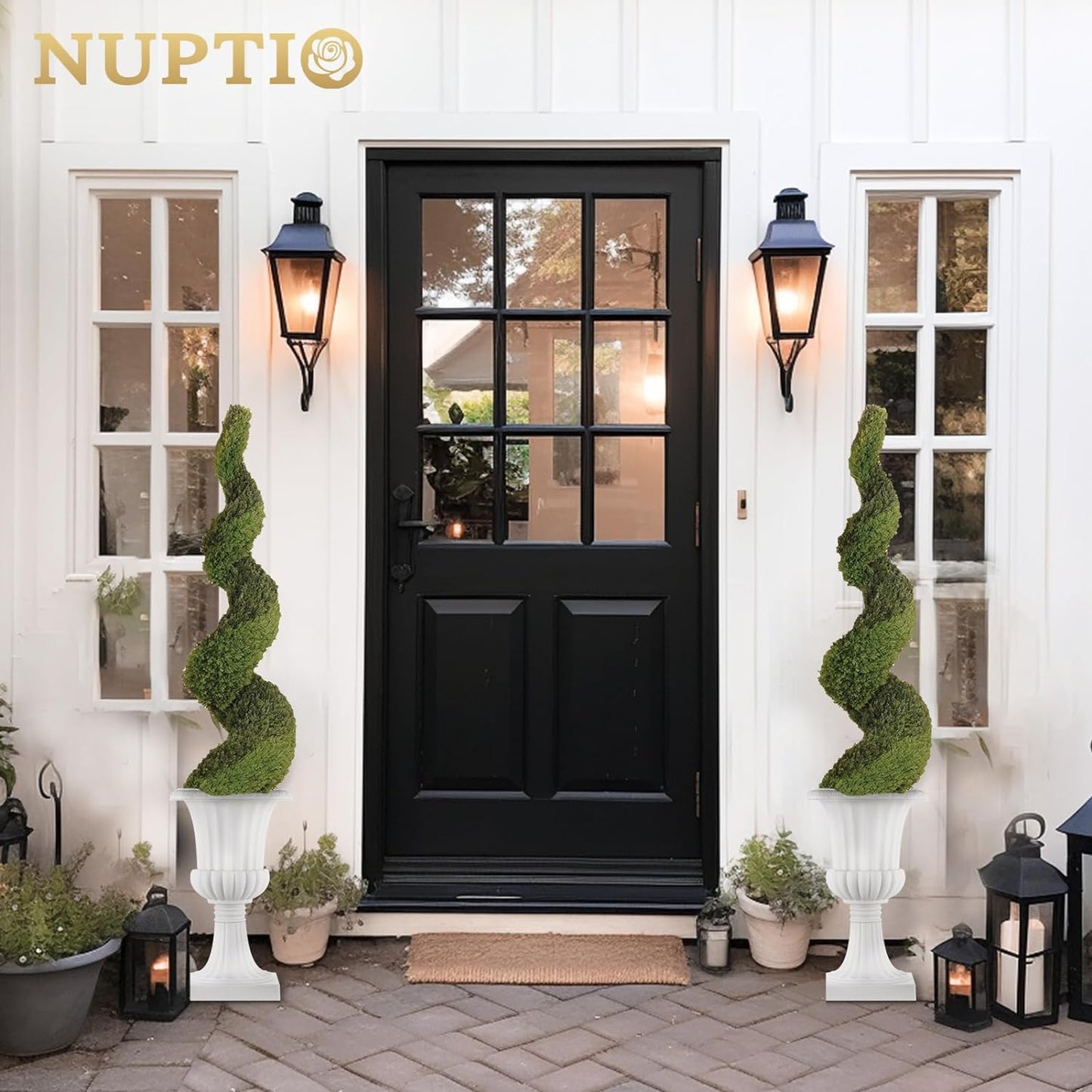 Nuptio Plastic Urn Planters White - 6 Pcs 19.7 Inch Tall Large Urns Planter Outdoor for Plants - Garden Classic Flower Vase Plant Pots - Porch Front Pedestal Pot Resin Grecian Vases