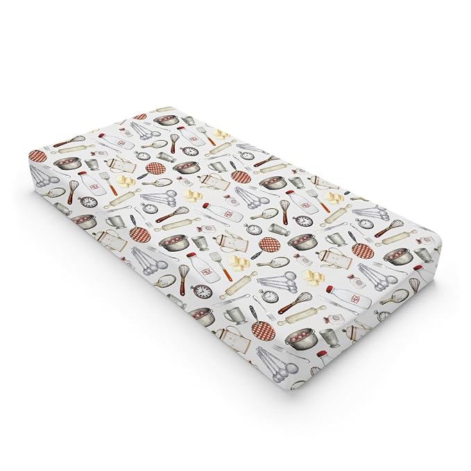 Fun Retro Kitchen Baby Changing Pad Covers for Boy Girl 32''x16'' Kitchen Cooking Baking Tools Fitted Diaper Change Pad Table Sheets Kitchen Love Soft Breathable Nursery Baby Changing Table Mats
