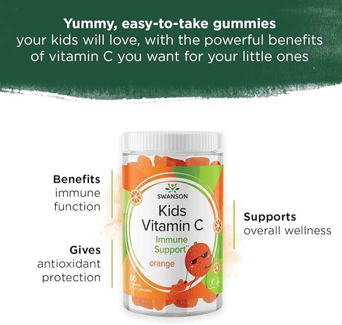 Swanson Kids Vitamin C Gummies - 60 Orange-Flavored Gummies - Immune Support for Children