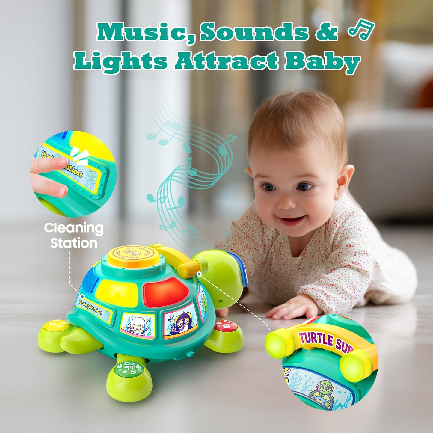 Zardali Baby Toys 6-12 Months, Musical Turtle Infant Light up Developmental Toy for 3-6 4 5 7 8 9 10 Month, 9-12-18 Months Baby Boy Girl Gift Present, Educational Bilingual Crawling Tummy Time Toy