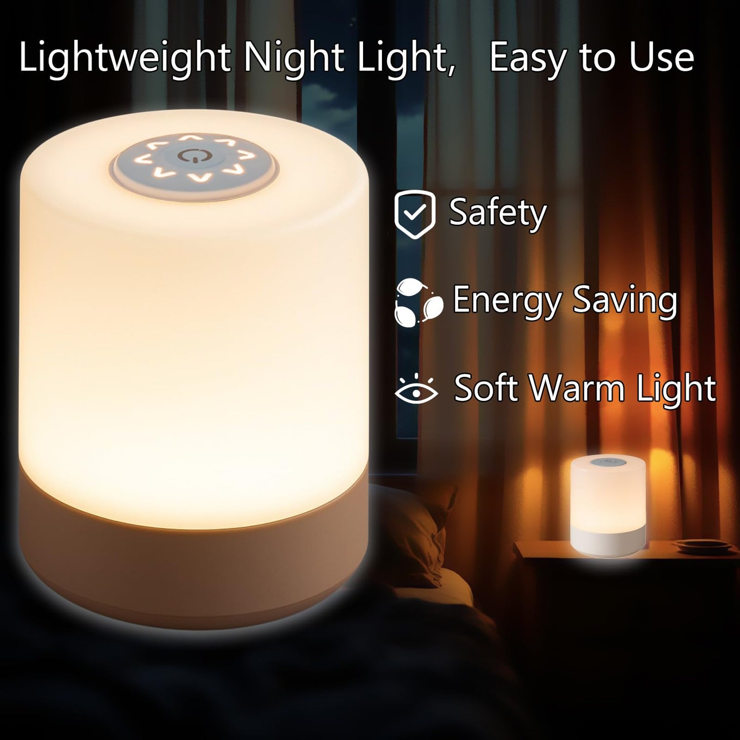 TUUWAI Portable Touch Night Light - Dimmable LED, USB Rechargeable, Lightweight Bedside Lamp, Color: A-Light-Touch, Model: TUU3118