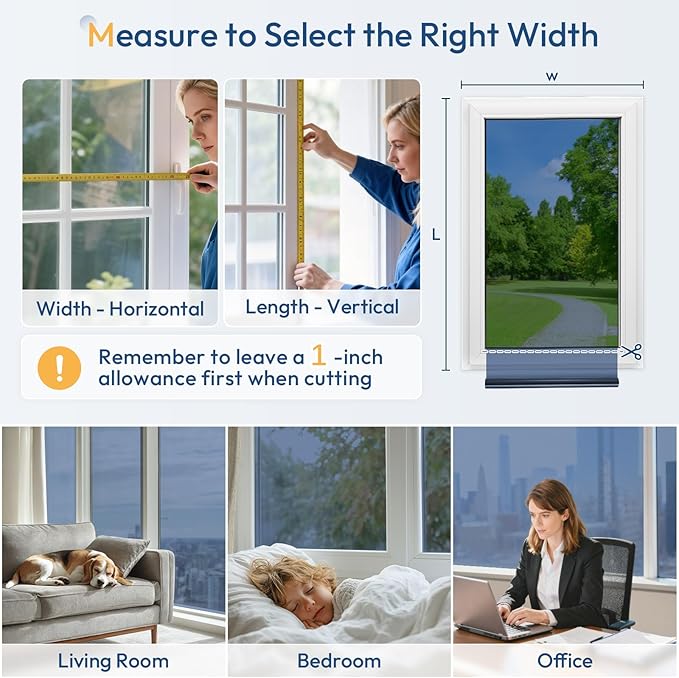 rabbitgoo Window Tint for Home One Way Privacy Window Film See Out Not in Heat UV Blocking Reflective Removable Static Cling Mirror Decorative House Glass Covering, Blue Silver, 17.5 Inch X 6.5 Feet