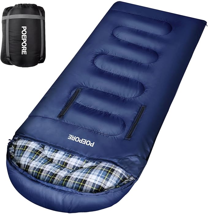 POEPORE Flannel Sleeping Bag Cotton 0 Degree Cold Weather for Adults XXL Wearable Sleeping Bag 4 Seasons Waterproof with C...