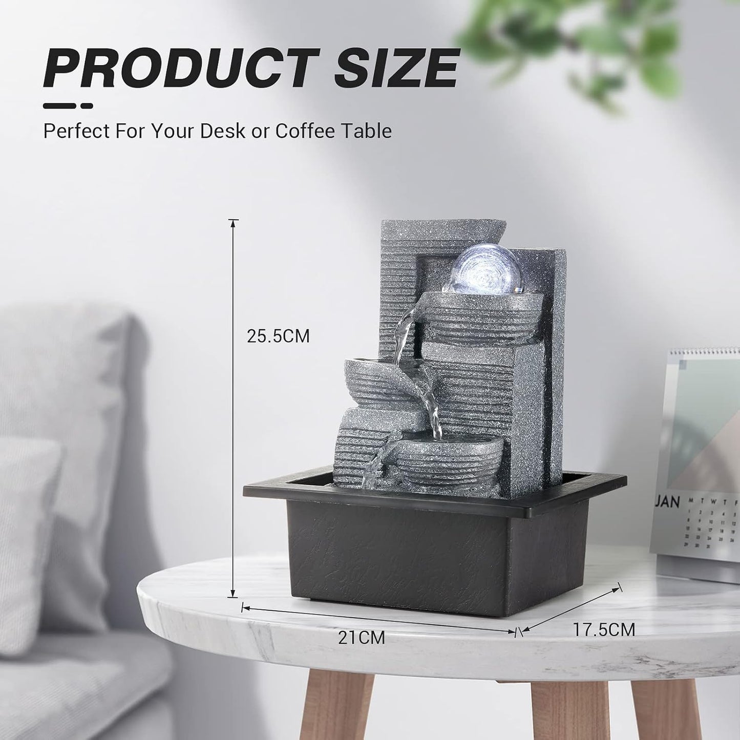 WICHEMI Water Fountains Indoor Waterfall Fountain Tabletop Fountain with LED Light Water Feature Indoor Zen Meditation for Home and Office Indoor Spaces Decor (Style 7)