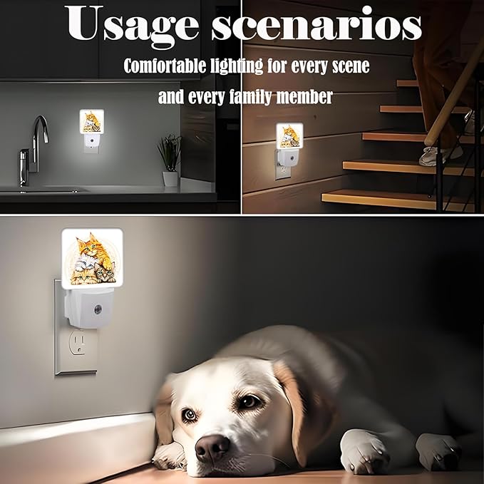 Colorful Cats Night Light,Plug-in Night Lights with Dusk to Dawn Sensor for Stairway,Hallway,Bedroom Sleep Friendly Ideal for Women/Girls/Boys Gift,0.5w