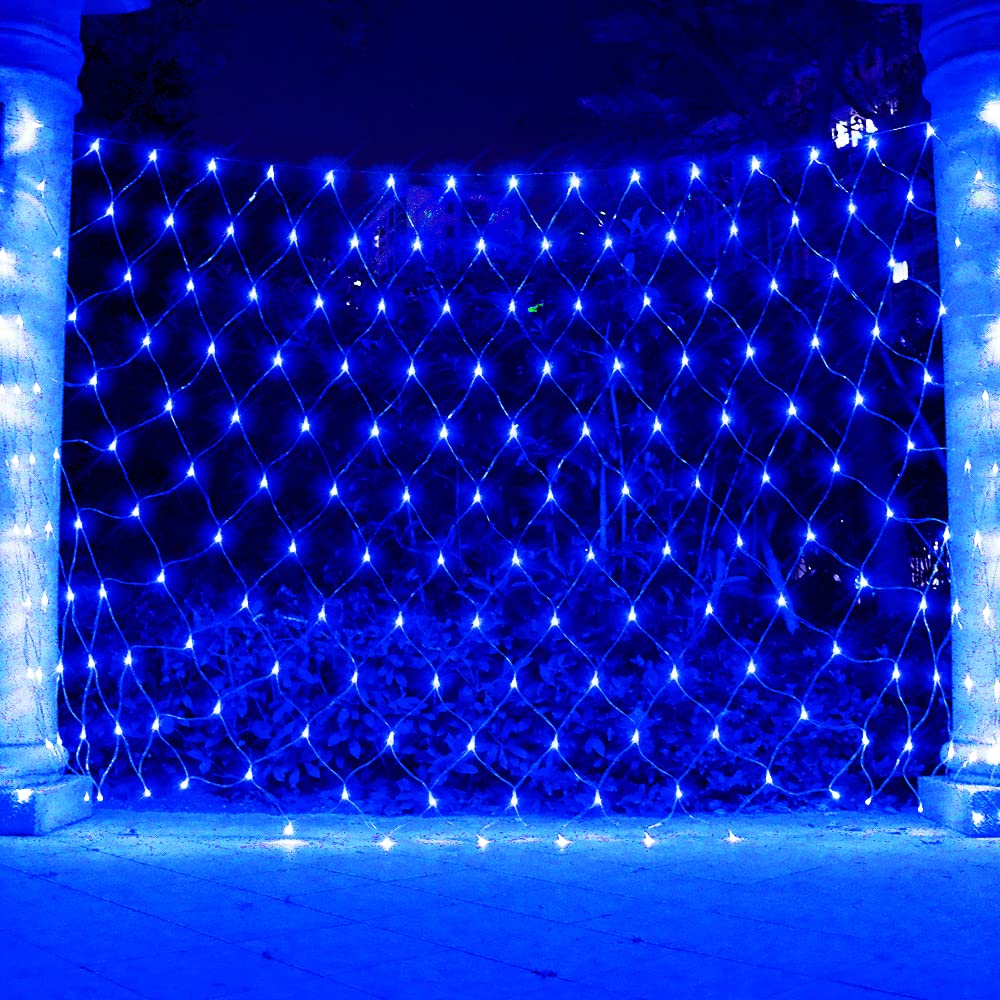 Vicila Net Light Outdoor Mesh Christmas Decorations  100Led String Light Plug In Connectable Tree Warp Hanging 5Ft X 5Ft For Halloween  Shrubs  Lawn  Backyard  Walkway  Bushes  Garden Decor-Blue