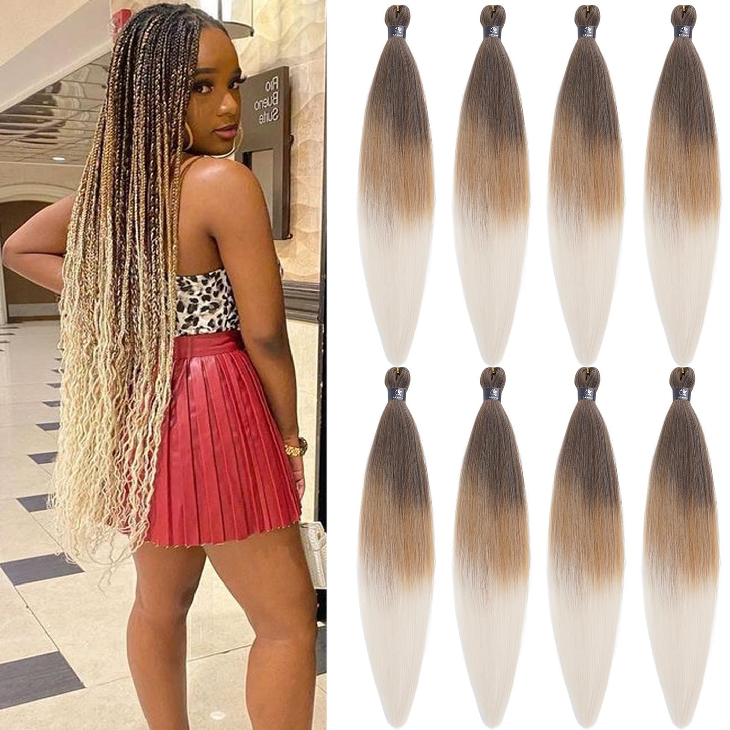 UPruyo 4/27/613 Ombre Braiding Hair Pre Stretched Knotless Braiding Hair Extensions for Box Braids Hypoallergenic Pre Sectioned
