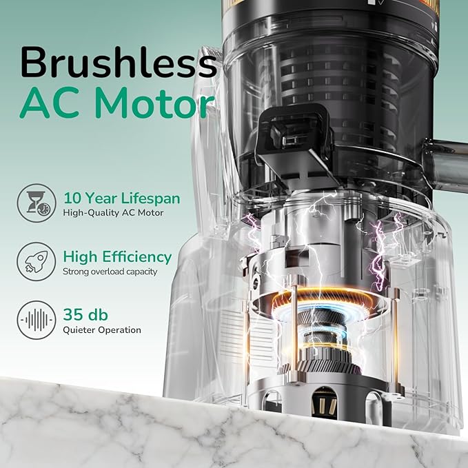 Canoly C16 Cold Press Juicer, with a 6" Wide Chute & Self-Precut, 3-in-1 Strainers (Juice & Sorbet & Nut Milk), BPA-Free Construction, Powered by a AC Brushless Motor (Space Gray)