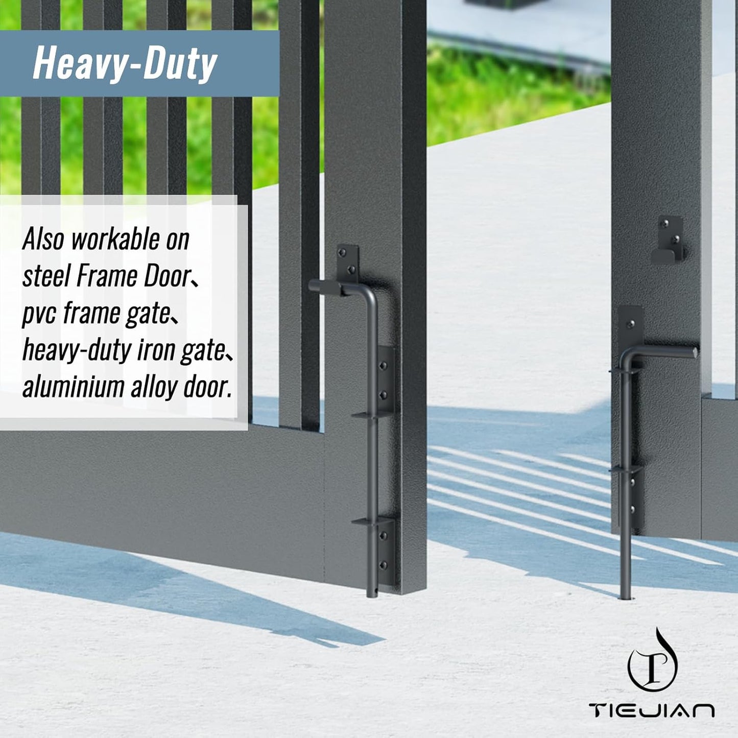 Cane Bolt Heavy Duty Gate Drop Rod 12 Inch Metal Gates Stopper for Wood PVC Vinyl Metal Fences Gates, Gate Ground Latches, Black Finish(1 Pack)