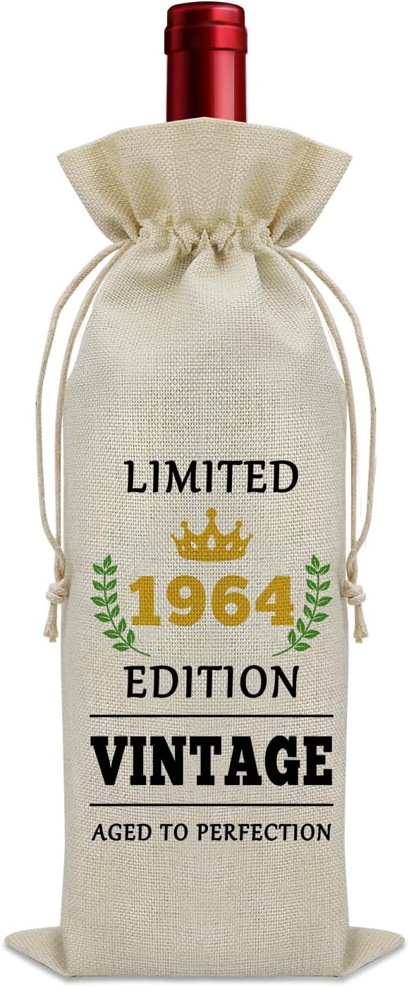 Sazuwu 60 Year Old Gifts Vintage 1964 Wine Bag 60th Birthday Gifts for Women Men Gifts for Someone Turning 60 Wine Bottle Decoration Bag Born in 1964 Gifts Wine Accessories Gifts for Wine Lovers