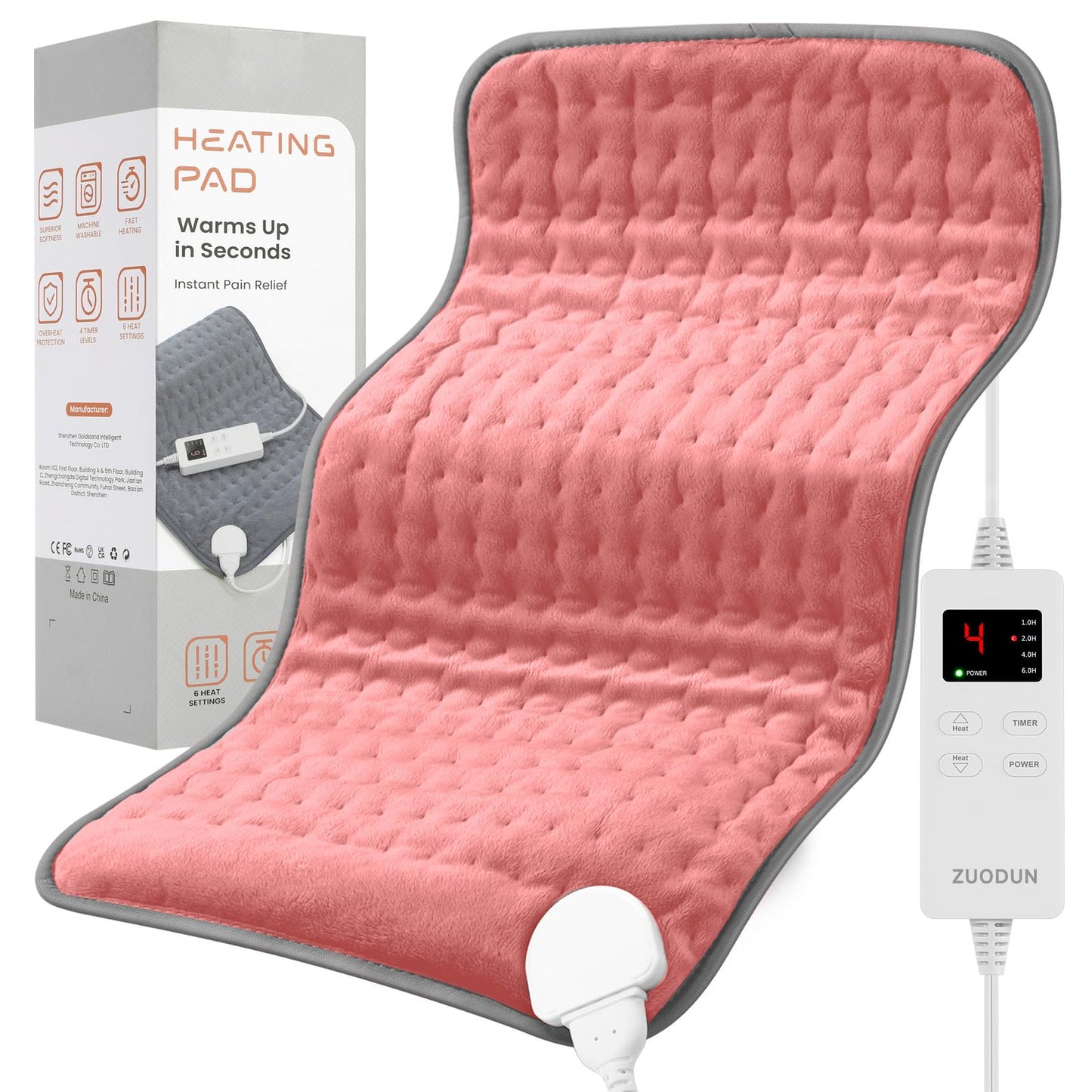 Portable Heating Pad for Back Pain, Travel Electric Heat Pad with Moist Heat Option, 6 Heat Levels & Auto Shut-Off, Soft Washable Cover, Ideal for Office, Home, or Travel Use