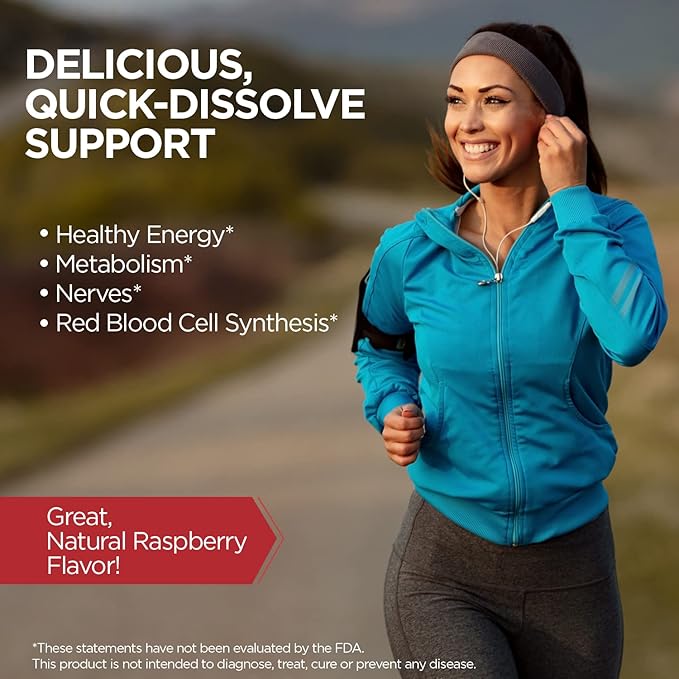 KAL Vitamin B12 Methylcobalamin 1000mcg, Healthy Energy, Metabolism, Nerve & Red Blood Cell Support,* Fast Dissolve ActivMelt, Optimal Absorption, Natural Raspberry Flavor, 90 Servings, 90 Micro Tabs