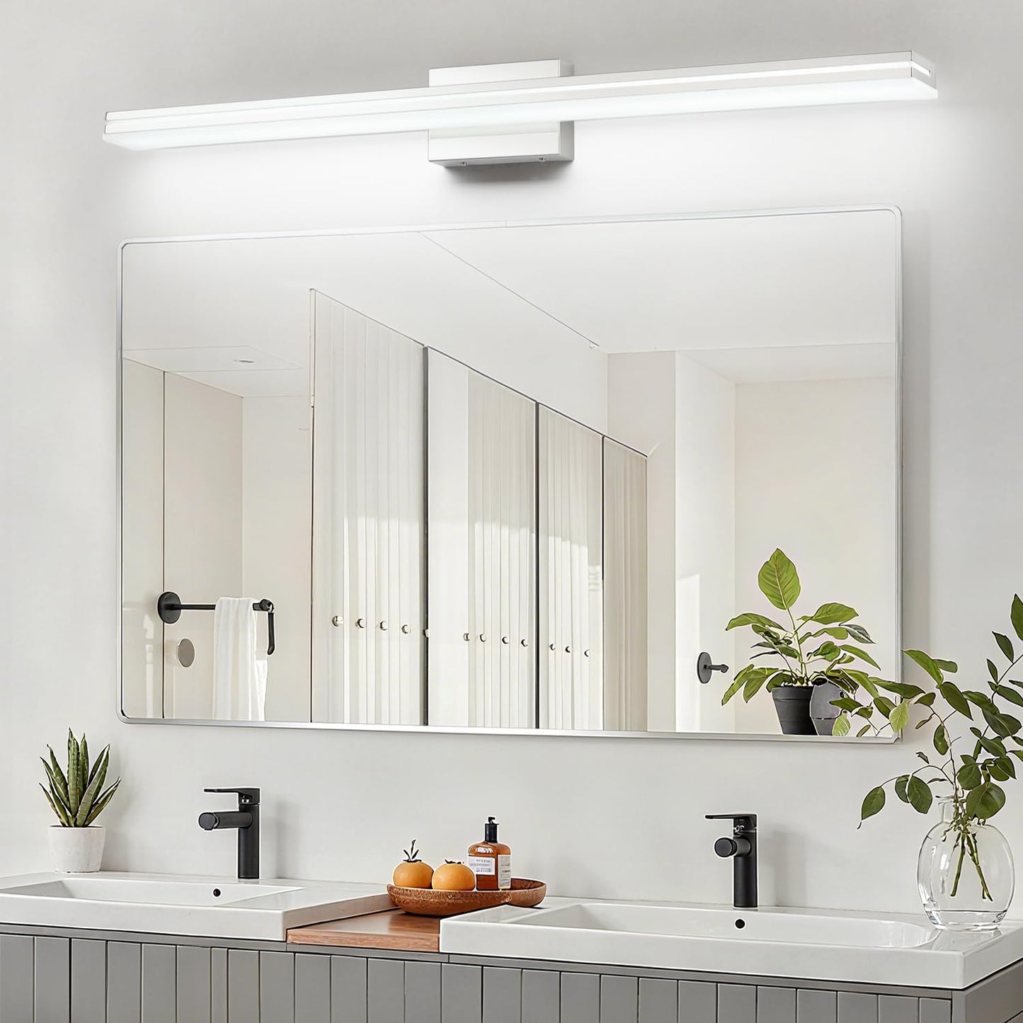 Sinerise 48-Inch Led Modern Bathroom Vanity Light Bar  Chrome Modern Acrylic Bathroom Wall Lighting Fixtures Over Mirror (Cool White 6000K)