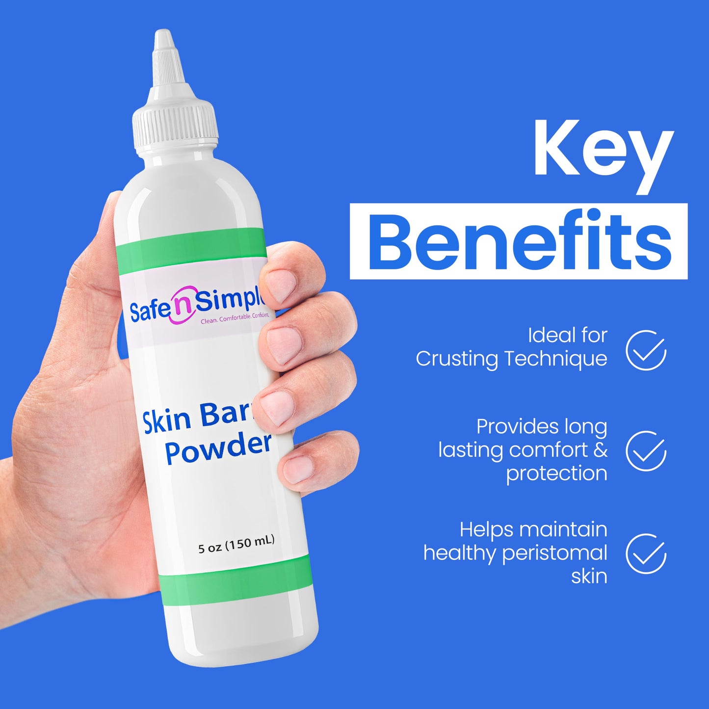 Safe n' Simple Stoma Skin Barrier Powder - 5 oz - Medicated Protective Skin Barrier - Ostomy Protection Supplies - Stoma Adhesive Powder