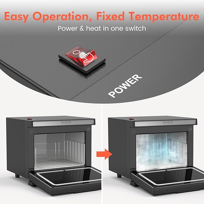 TASALON 8L Towel Warmer Hot Cabinet Box, Aluminum Inner Chamber, Removable Tray, Fast Heating for Beauty Spa Salon Massage - Black