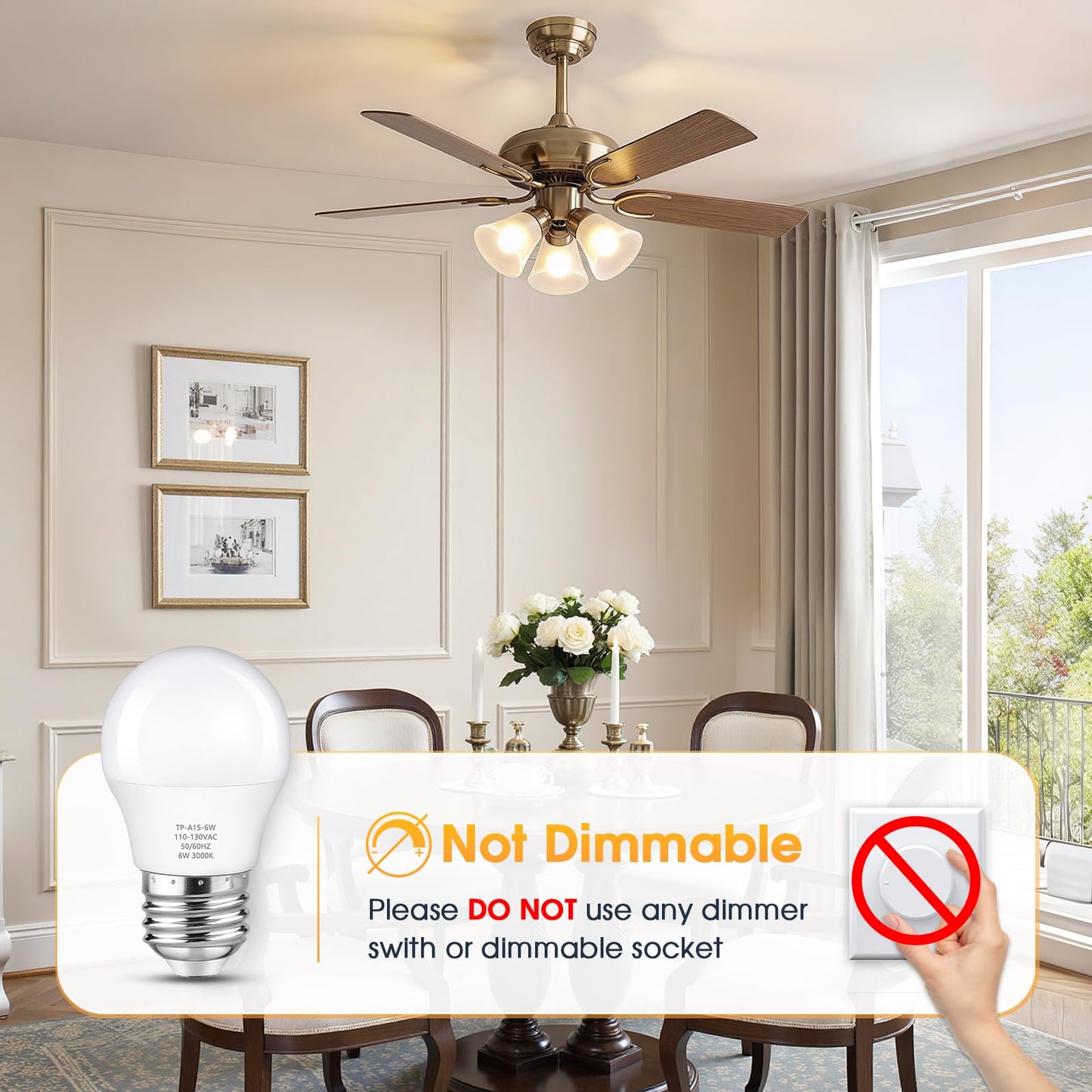 Maylaywood A15 LED Light Bulb 60W Equivalent Soft White 3000K E26 Base Non-Dimmable 6-Pack