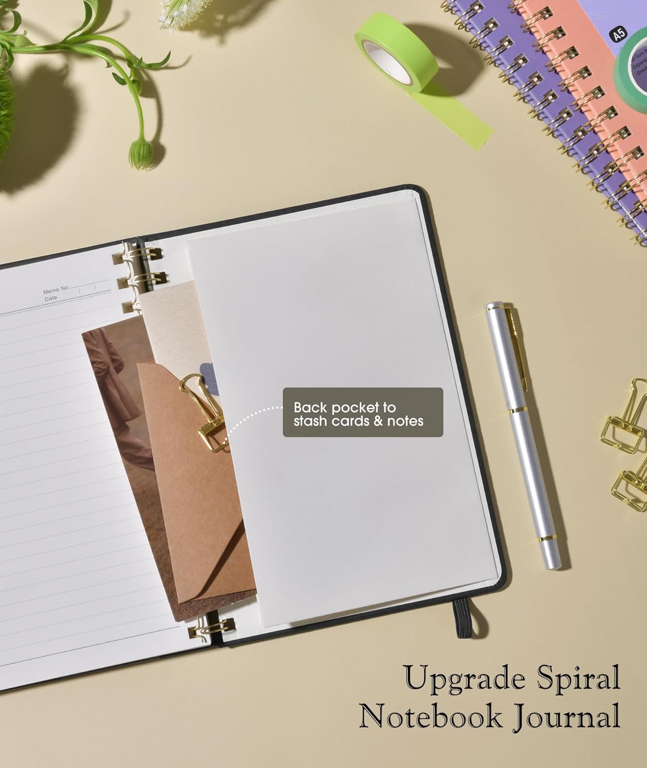 Lined Spiral Journal Notebook, A5 Hardcover Spiral Journals for Women Men, 150 Numbered Pages Spiral Bound Notebook, 100 GSM College Ruled Notebooks for Writing Note Taking Working 5.75" x 8.38" Black