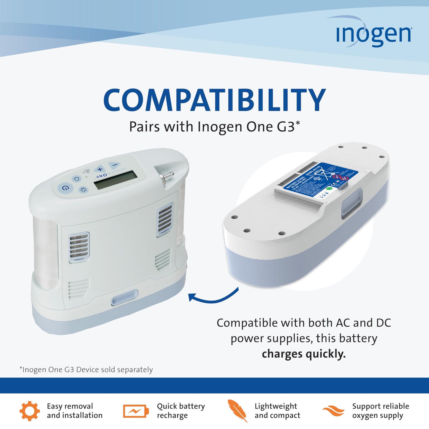 Inogen One G3 Extended (16-Cell) Battery - Portable Replacement Battery - for The One G3-2.3 lb. and 8.75 x 3.0 x 1.98 in.