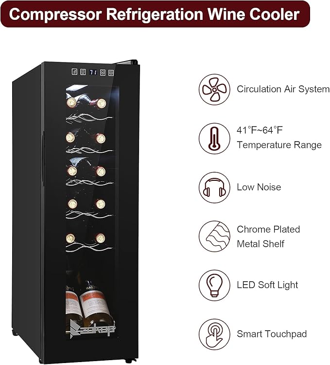 Winado 12 Bottle Compressor Wine Cooler Refrigerator w/Adjustable Temperature, Freestanding Compact Mini Wine Fridge with Digital Control & Removable Shelves
