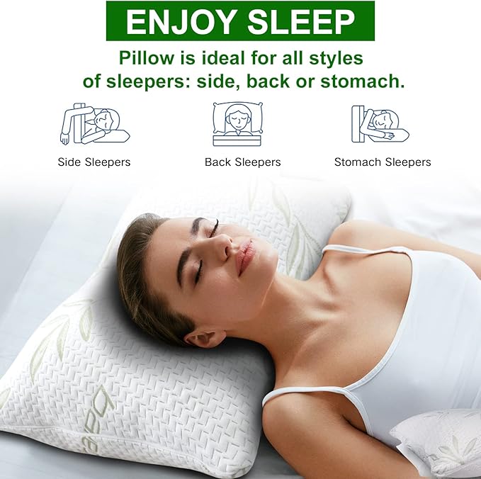 JJDANFILL Rayon Derived from Bamboo Pillow for Sleeping, Shredded Memory Foam Pillow King Size Set of 2, Adjustable Cooling Bed Pillow for Side Back Stomach Sleeper with A Washable Cover 20x36