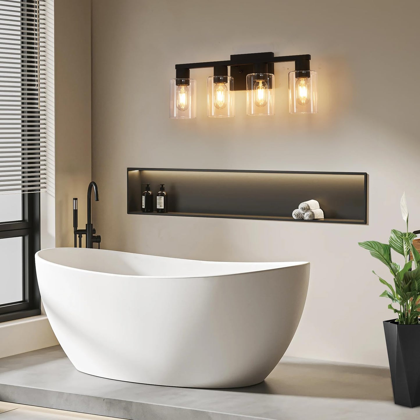 Diduio Black Vanity Lights For Bathroom 4 Light Bathroom Vanity Light Classic Bathroom Lighting Fixtures Over Mirror Farmhouse Vanity Lights With Clear Glass Shade