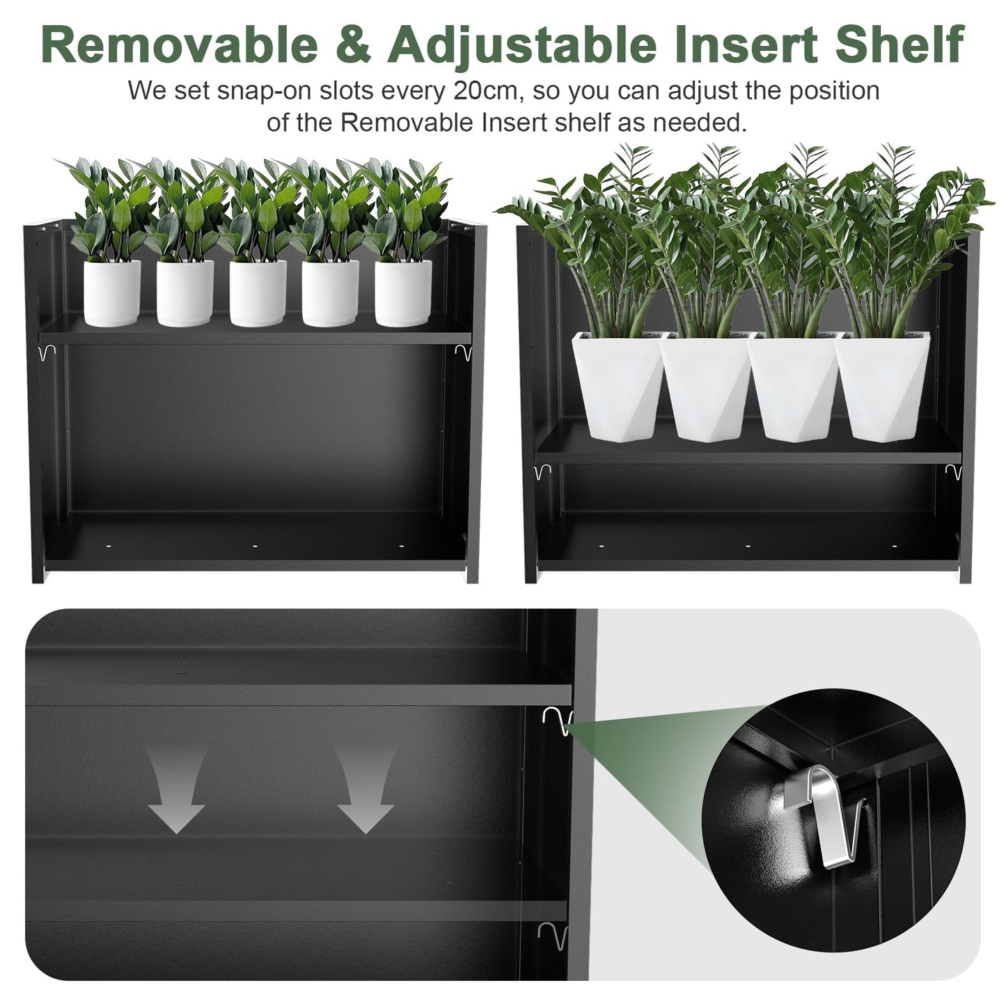 Tall Metal Planter Box for Outdoor Plants 36"L x 12"W x 26"H, Heavy Duty Steel Large Rectangular Planter Box with Removable Insert Shelf, Modern Décor for Tall Plants, Trees, Flowers (Black)