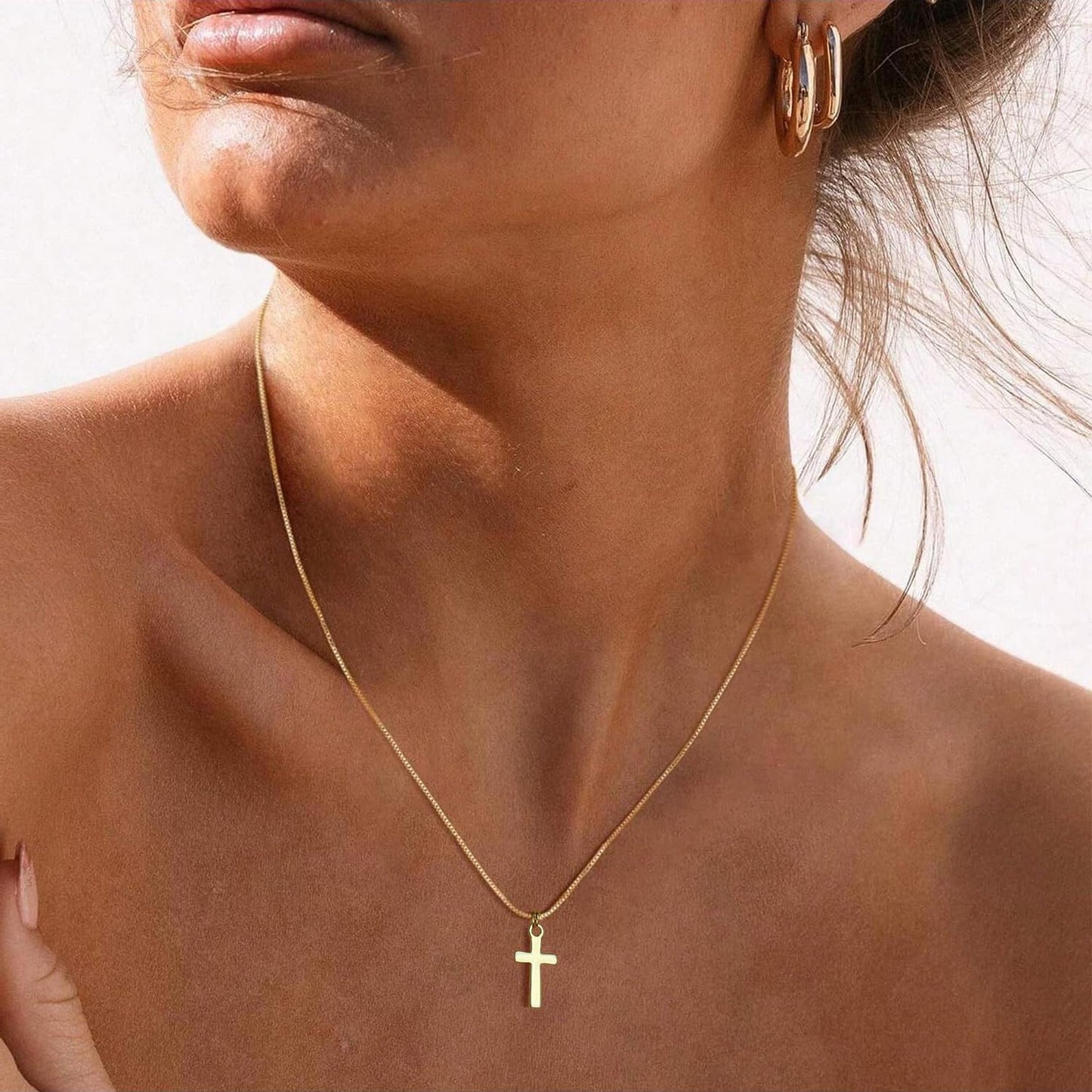 Bheop Cross Necklace for Women Trendy 14K Real Gold Plated Dainty Small Cross Pendant Choker Necklaces Simple Cute Charm Faith R