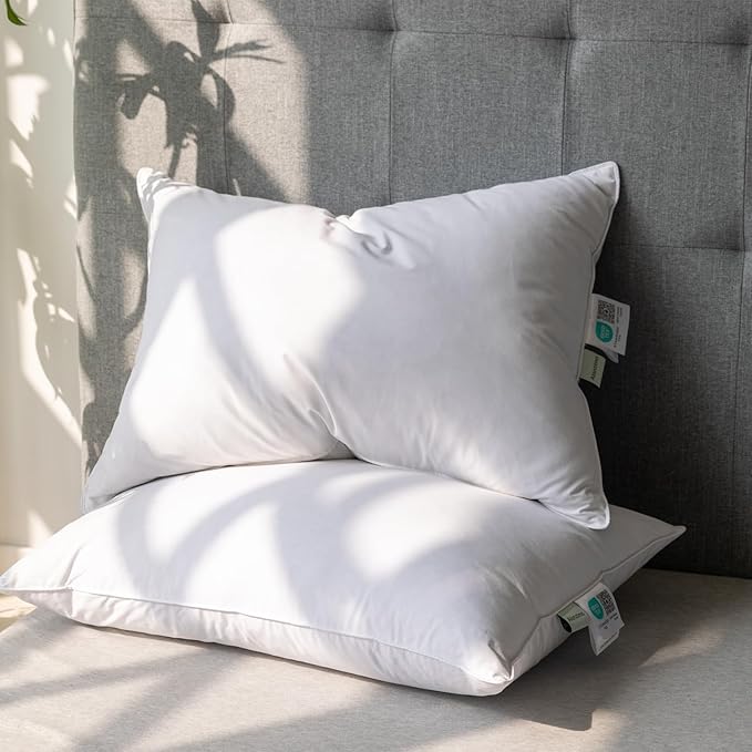 Alanzimo Goose Feather Down Pillows Extra Large Queen Size Set of 2, Luxury Soft Pillow for Sleeping, 600TC 100% Cotton Cover Hotel Collection Bed Pillows for Back, Stomach or Side Sleepers 20x30