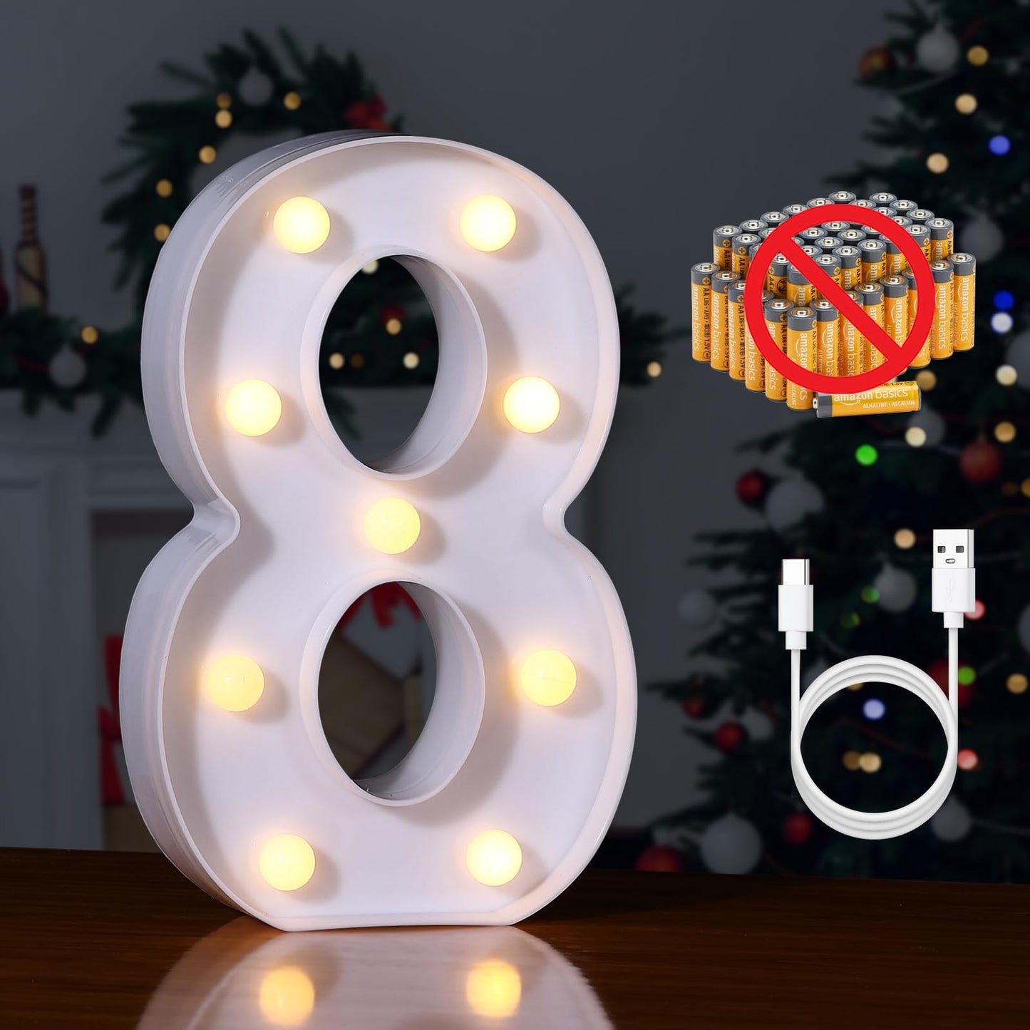 Foaky Rechargeable LED Letter Lights Sign Marquee Night Light for Wedding/Birthday Party, 8in, Warm-Rechargeable, Plastic