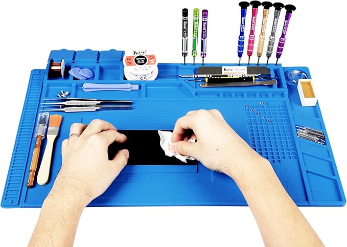 Kaisi Heat Insulation Silicone Repair Mat with Scale Ruler and Screw Position for Soldering Iron, Phone and Computer Repai...