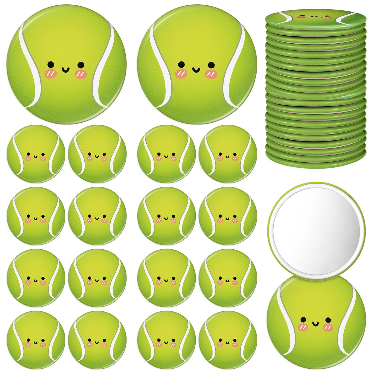 CroBlissful 18 Pcs Tennis Gifts for Women Compact Mirrors Bulk Round Portable Pocket Mirror Makeup Glass Mini Cute Accessories f