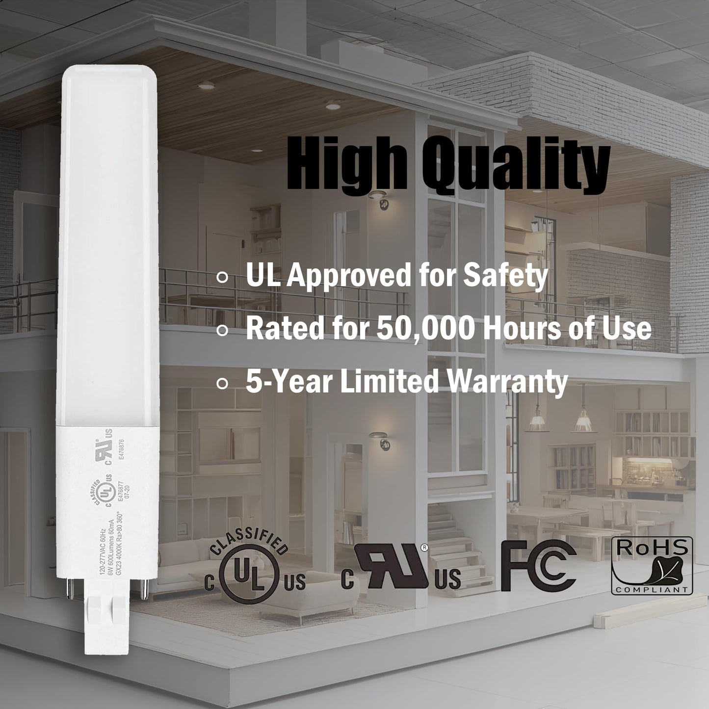 Legental Gx23 Led Bulbs, 6W (13W Cfl Equivalent), 2-Pin Pl, Warm White 3000K, 2 Pack, Ul Listed, Plastic