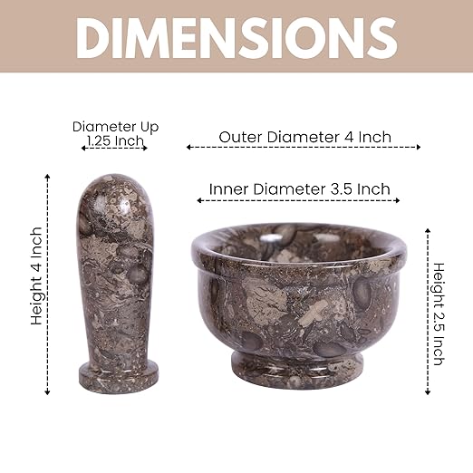 Exquisite Marble Mortar and Pestle Set - Your Ultimate Kitchen Essential for Grinding Spices, Making Guacamole, Salsa, Pesto, and Crushing Pills (Oceanic, Bowl Shape (4"))