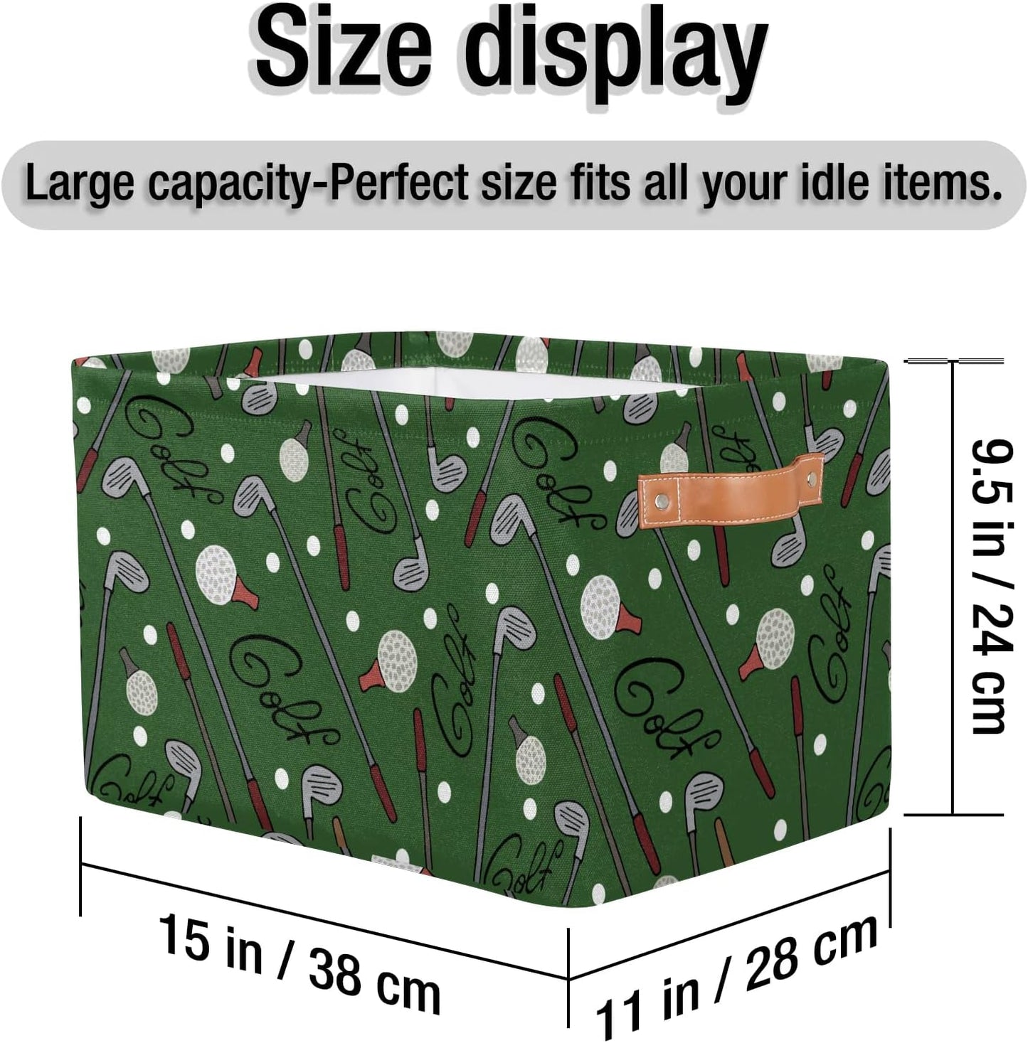 Sports Golf Rectangle Storage Basket Golf Ball Foldable Storage Bin Cubes with Handles Large Organizer Bins Boxes Toy Closet Shelf Nursery Laundry Basket Home Decor